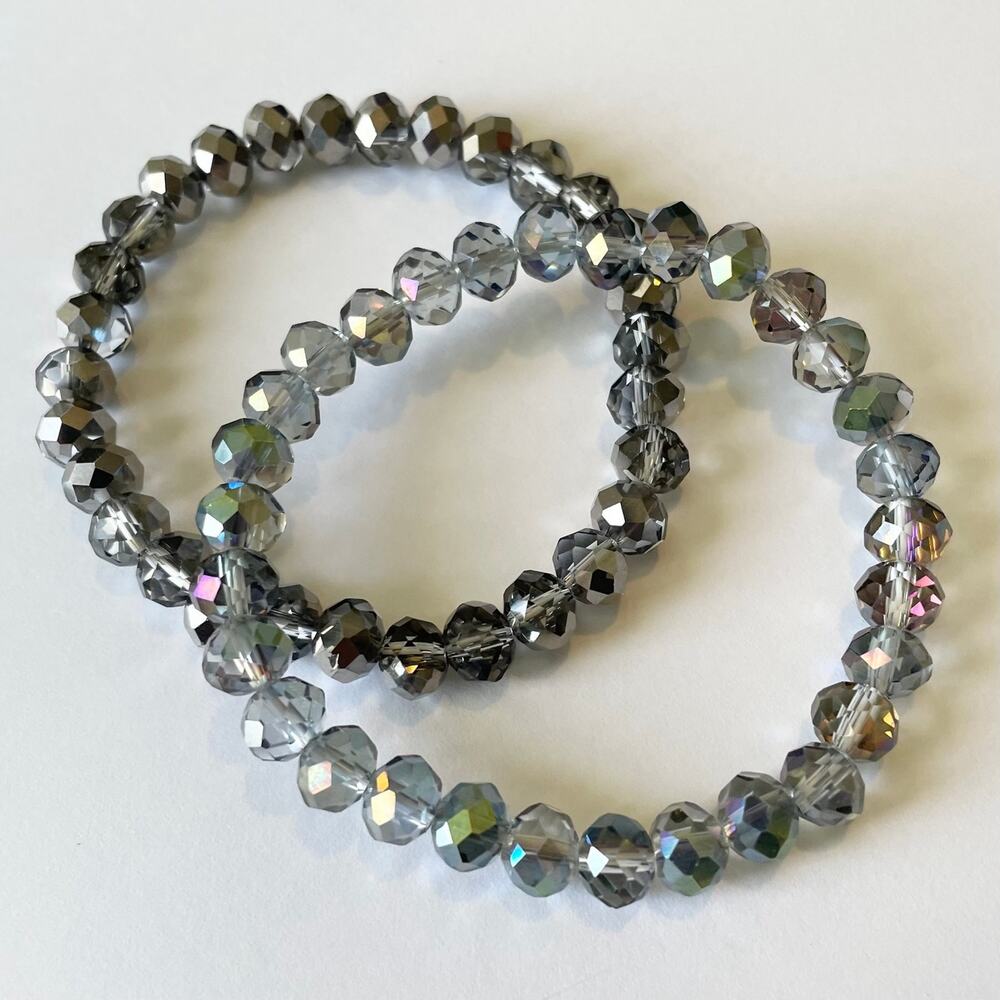 2 Piece Electroplated Faceted Austrian Crystal Bracelet Set ~ 7”
